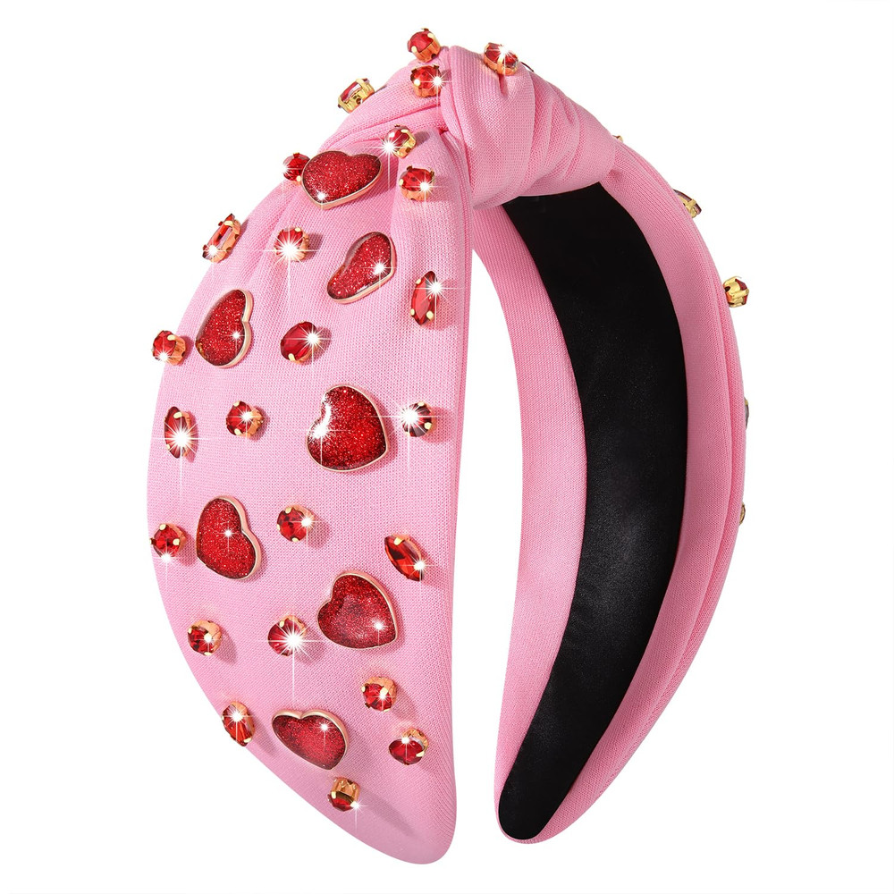 Valentine'S Day Headband for Women Beaded Heart Knotted Headband Embellished ...