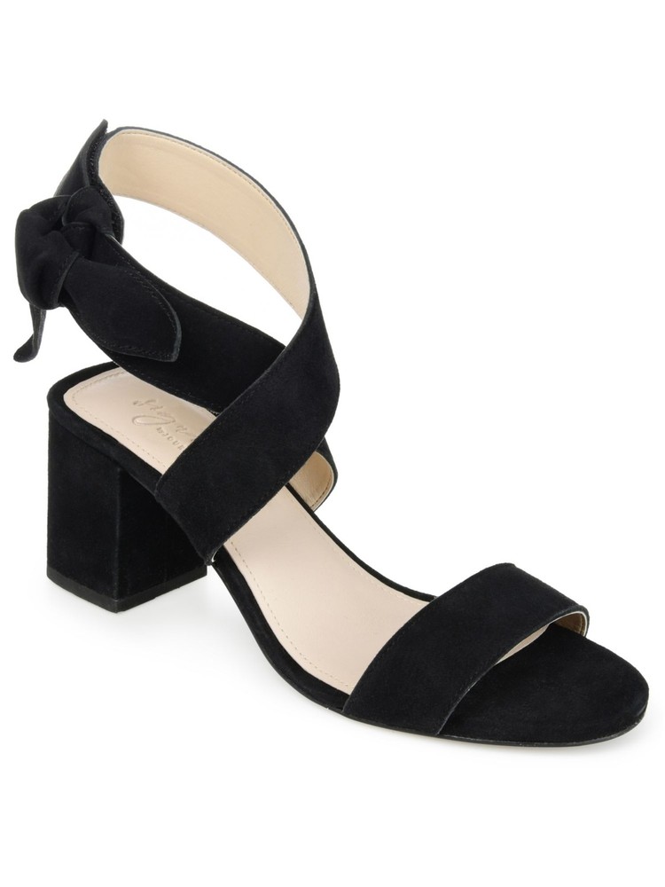 Journee Womens Black Criss Cross Leather Heeled Sandals Size 9