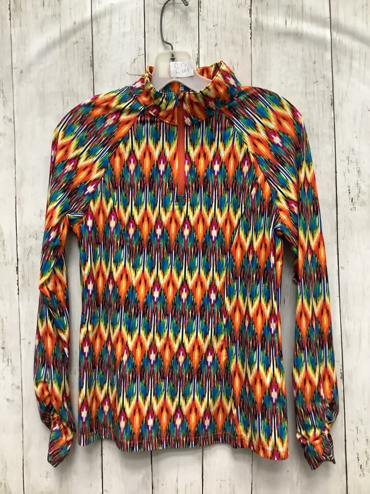 Tzu Tzu Sport Women's Medium Lucy 1/4 Zip Long Sleeve Golf Shirt Aztec Print