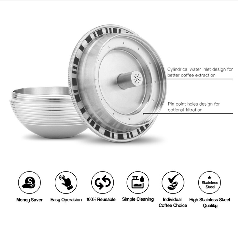 Stainless Steel Refillable Coffee Pods Capsules For Nespresso Vertuo Plus Series