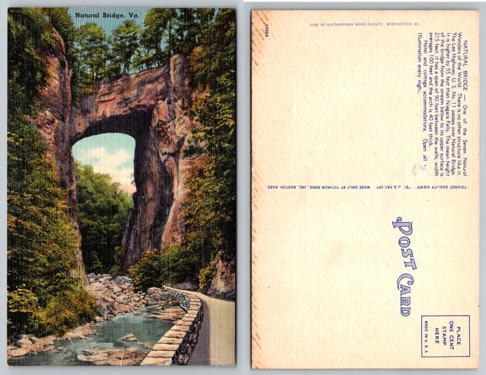 Natural Bridge VA Linen Postcard - Tichnor Bros. Quality Views