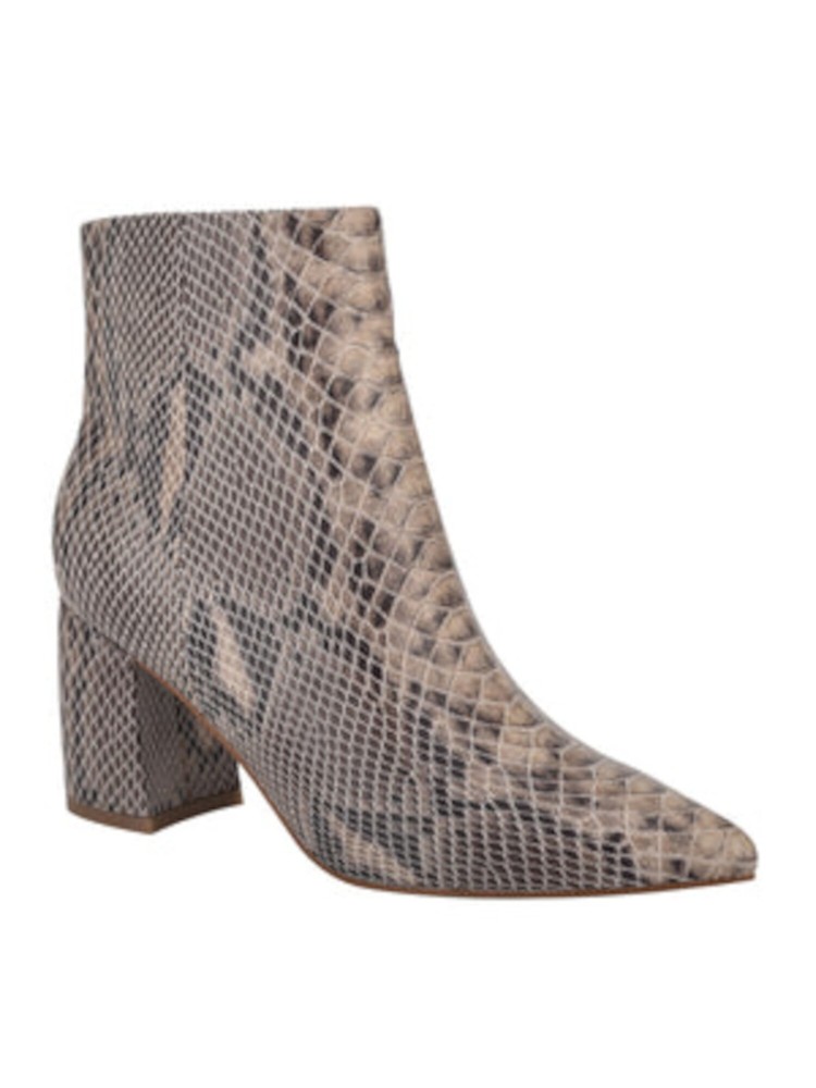 MARC FISHER Womens Beige Snakeskin Retire Pointed Toe Block Heel Booties 6.5 M
