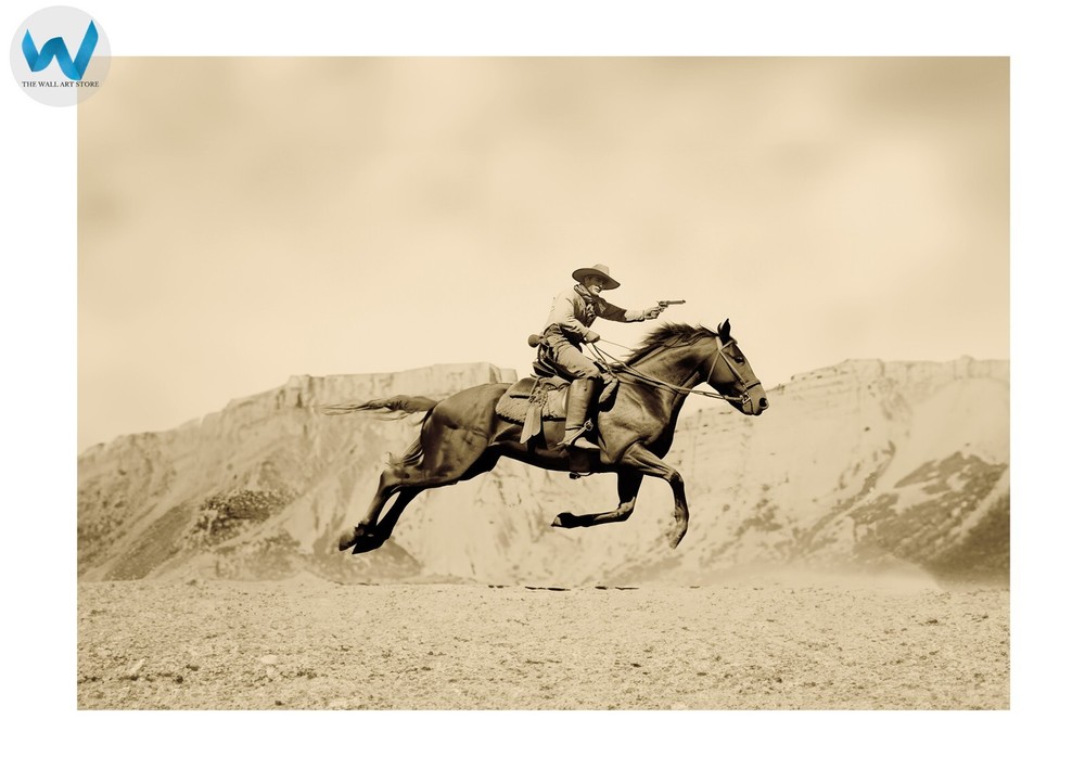 Póster de acción de vaquero - Arte de pared de escena de tiro occidental - 12X16/16X20/18X24/24X36