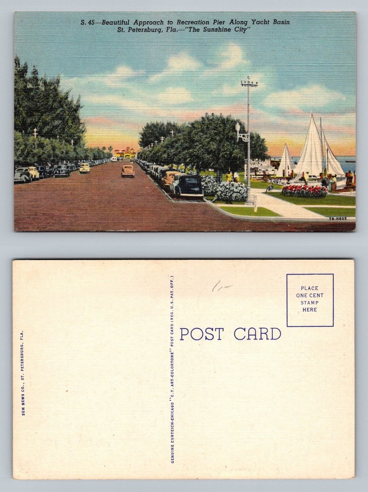 St. Petersburg, FL-Florida, Yacht Basin Street View PC Vintage Postcard