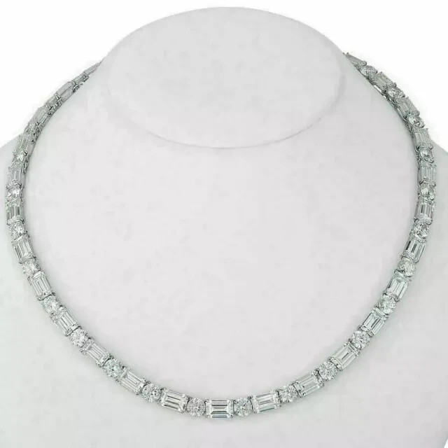 10Ct Baguette Lab Diamond Tennis Necklace in 14k White Gold Plated