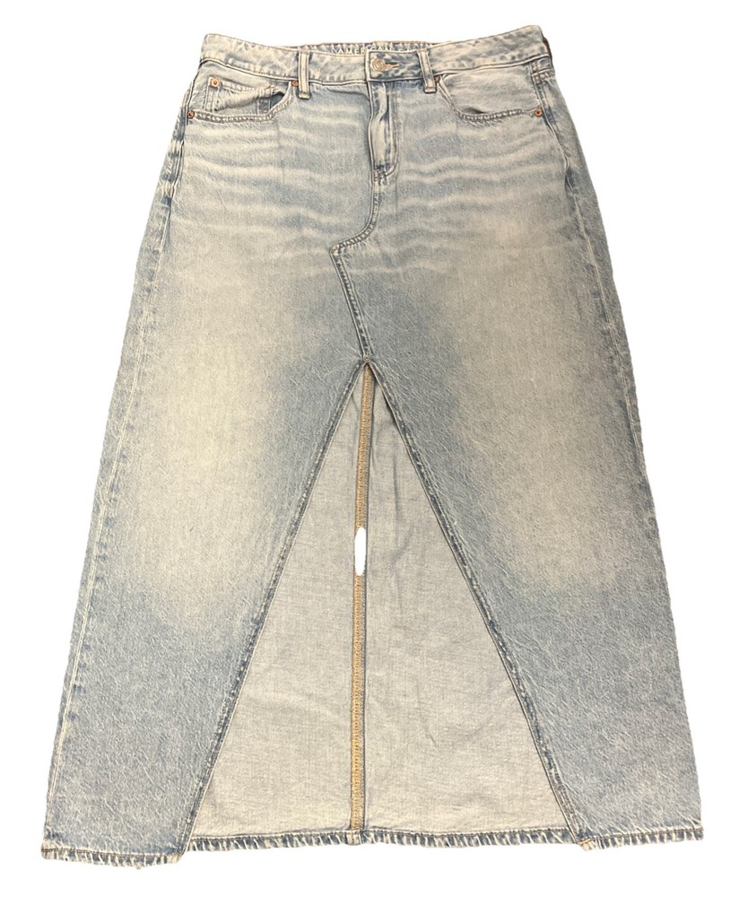 American Eagle Low Rise Womens Light Wash Denim Maxi Skirt With Slit y2K Size 8