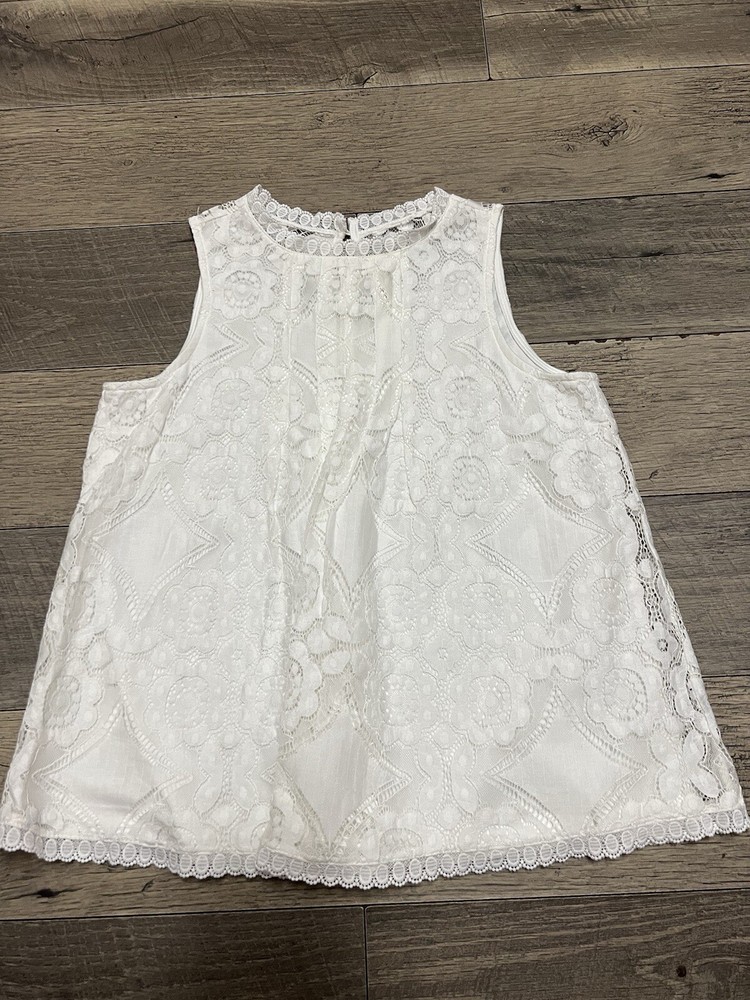 Boutique Pink Blush white lined crochet tank top size S