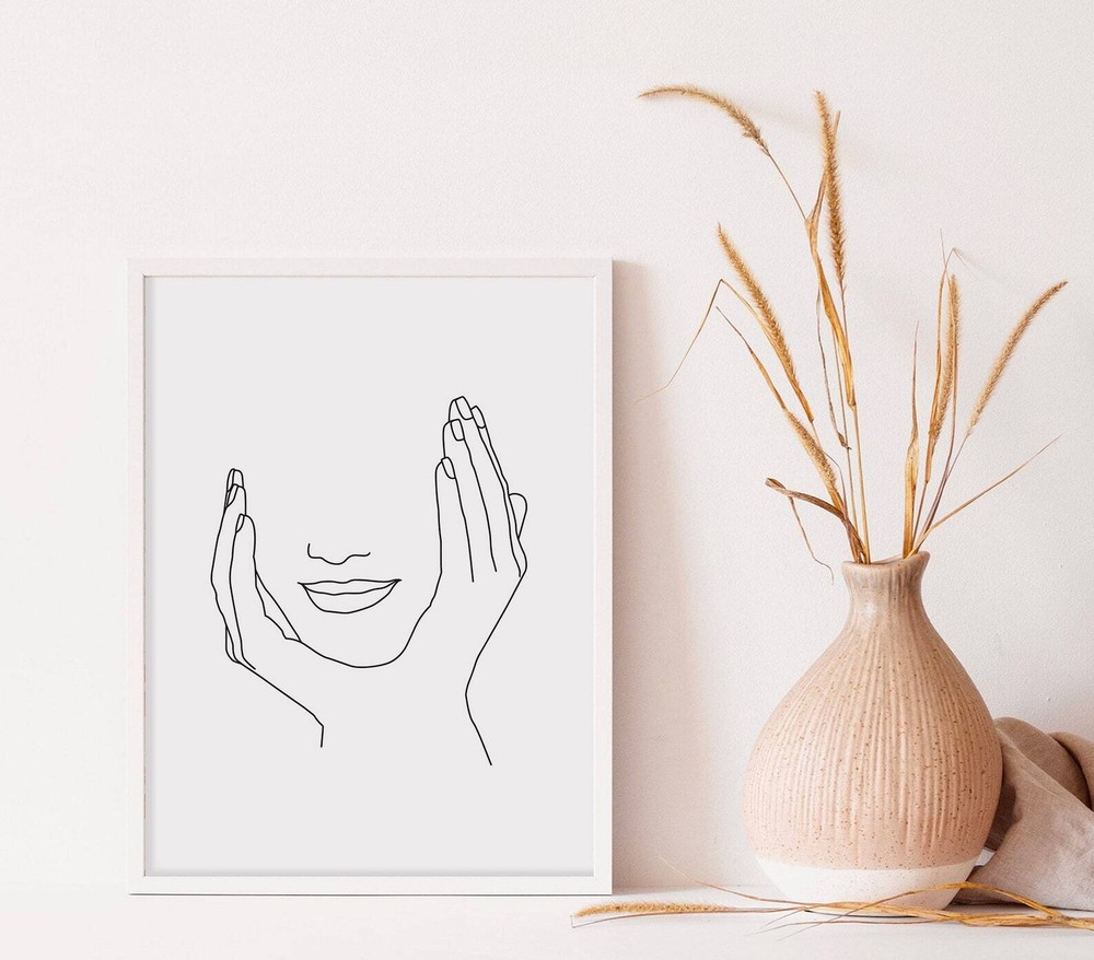 Abstract Wall Art Line Art Face Print Boho Modern Art Linear Face Drawing