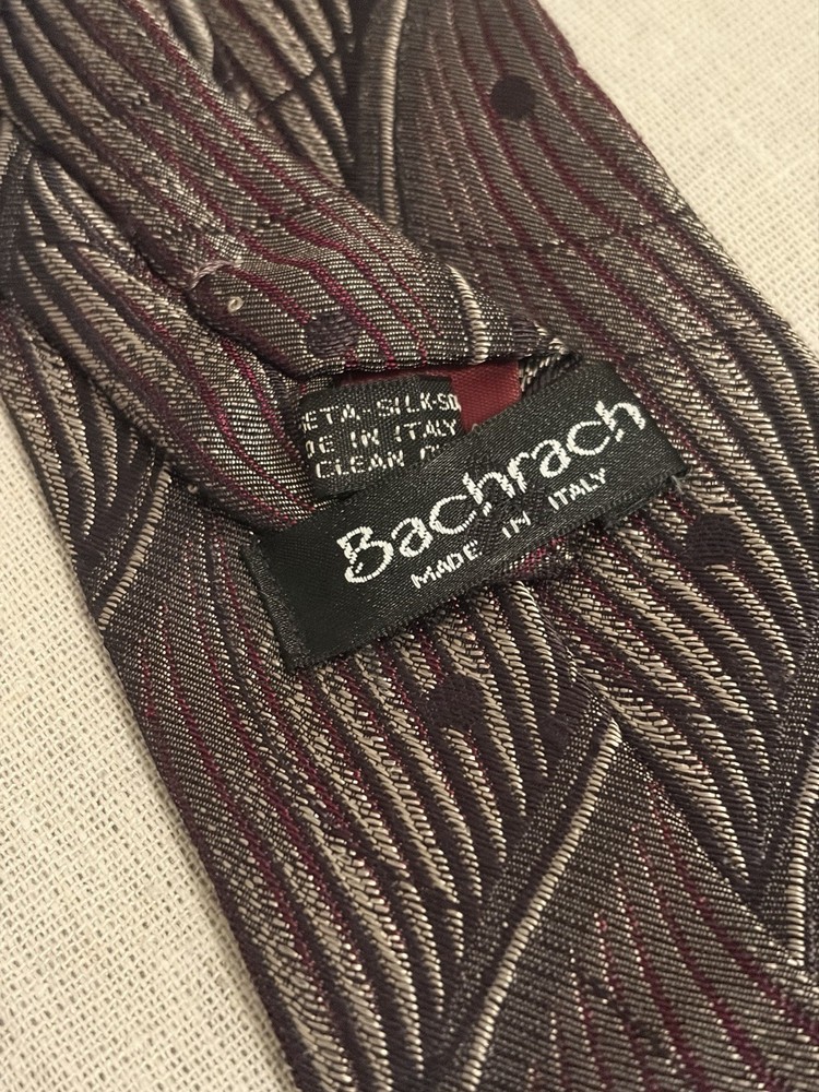 Bachrach 100% Silk Men's Necktie Made in Italy Striped Geometric Purple Gray