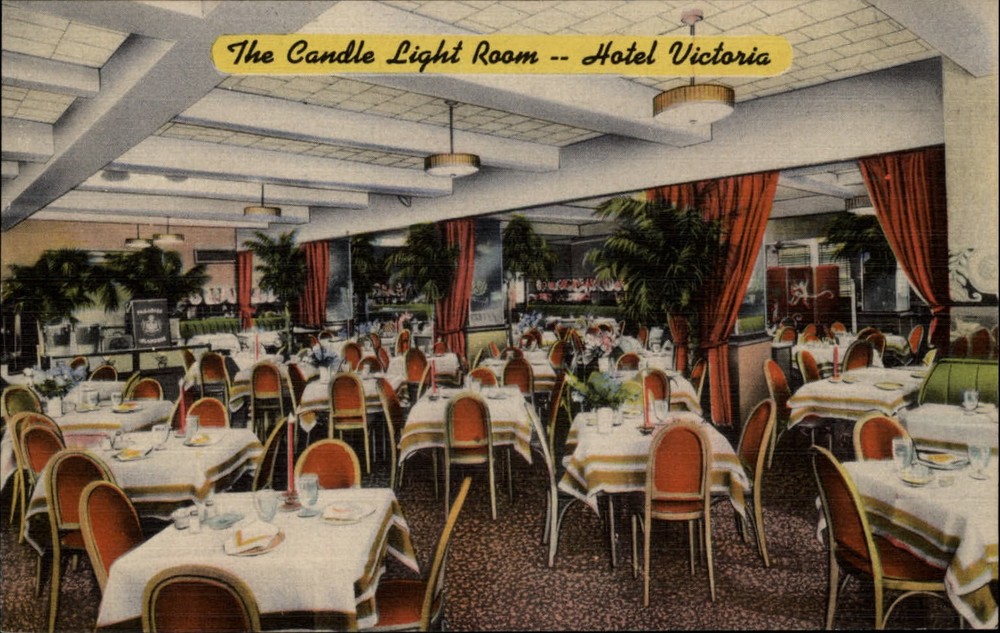 Candle Light Room Hotel Victoria New York City NY ~ 1940s linen postcard