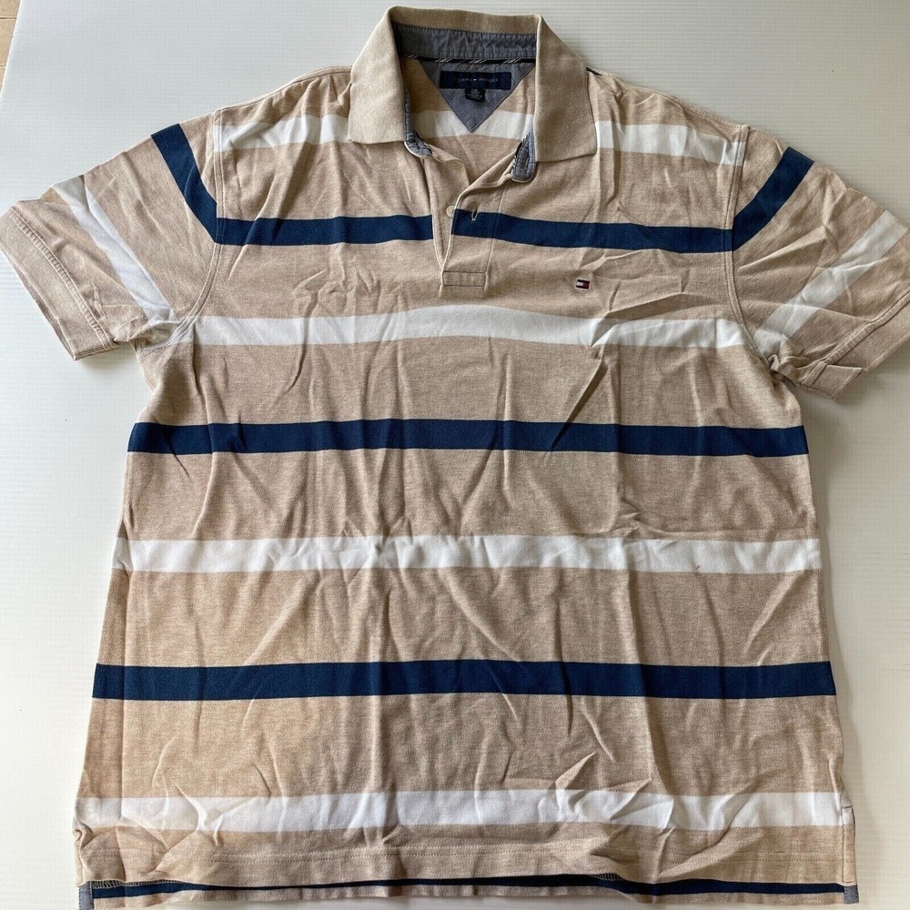 Tommy Hilfiger Men's XL Striped Logo Polo Shirt - Casual Summer Fashion