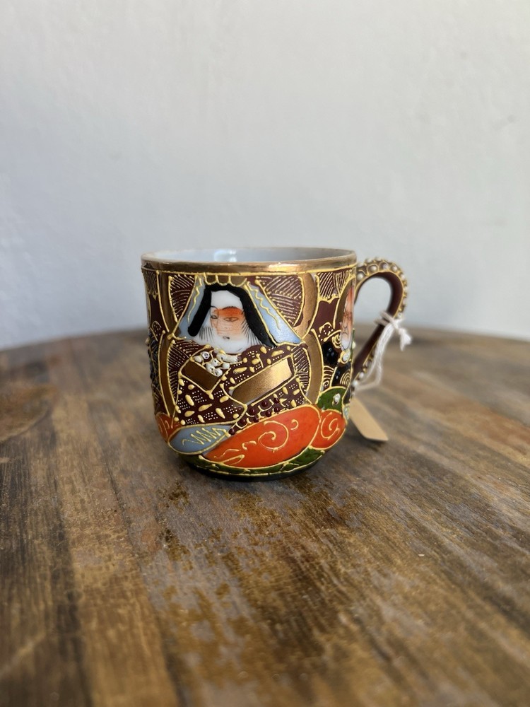 Vintage Moriage Japan Geisha Porcelain Sake Espresso Coffe Tea Cups Gold