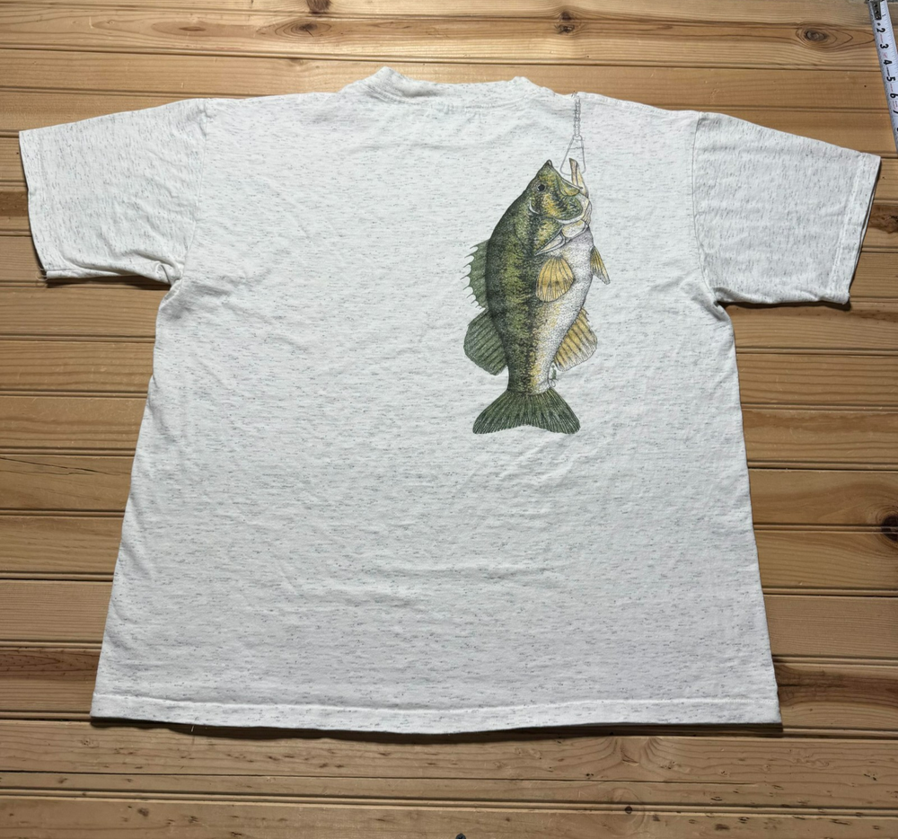 Vintage 90s Bass Fishing Birchwood Wisconsin Heather Souvenir Shirt USA Made XL
