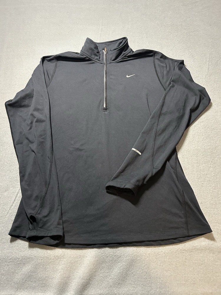 Women’s Nike Black Dri-FIT Running 1/4 zip activewear with White Logo