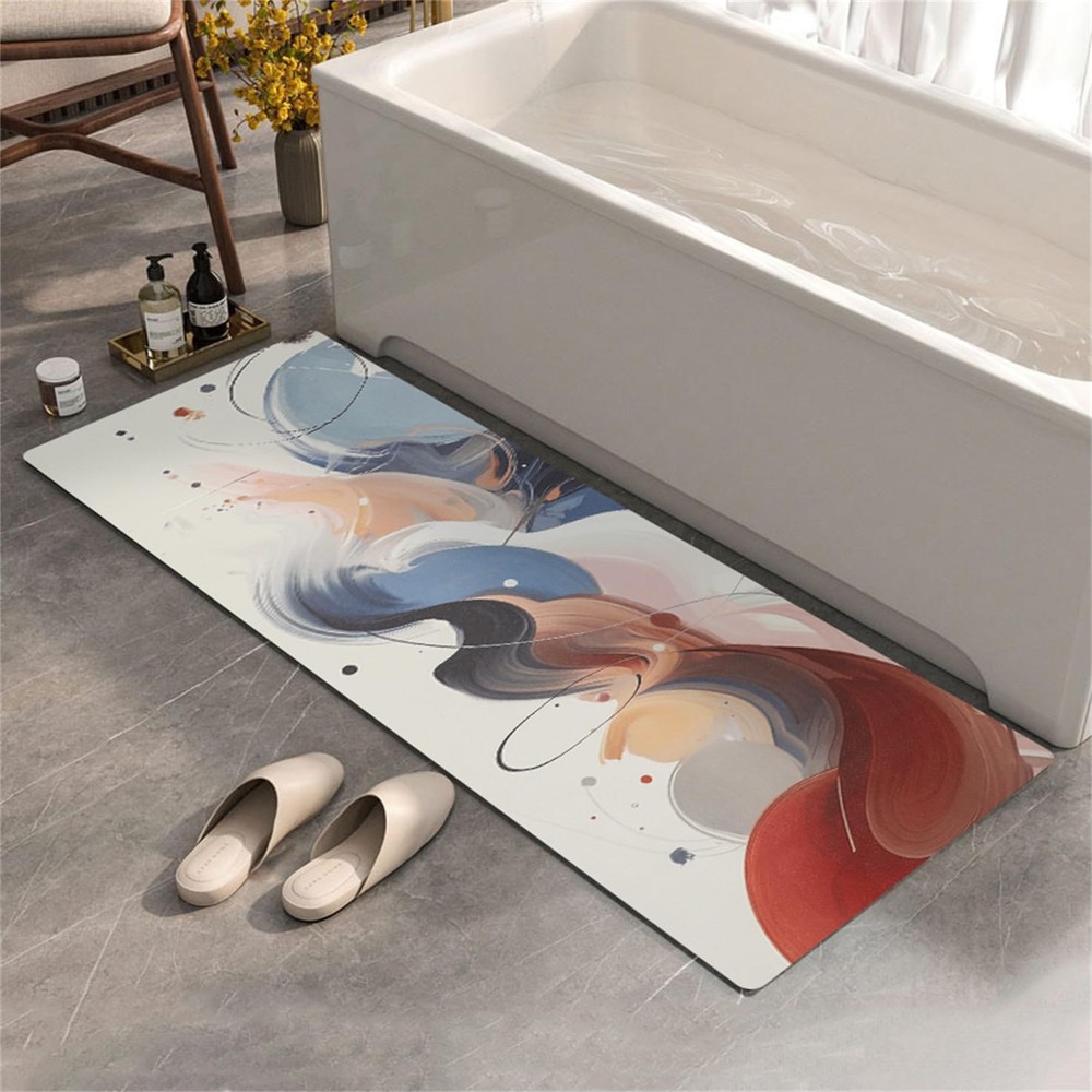 Non-Slip Faux Suede Bath Mat Set 2-Piece Quick Dry 27x17 & 47x17 Inch Art Design  