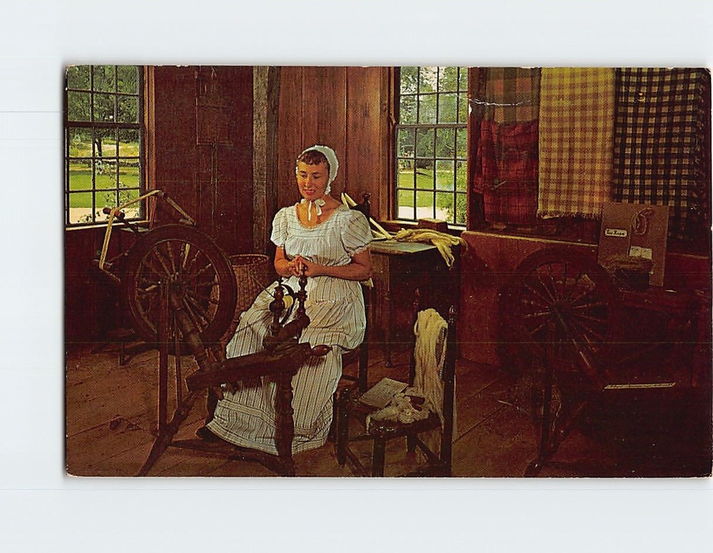Postcard Spinning at the Foot Wheel Old Sturbridge Village Massachusetts USA