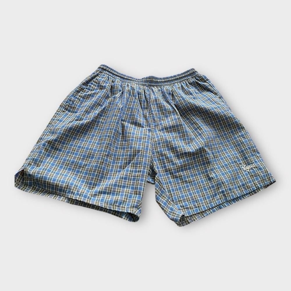 Pegasus Swim Trunks Mens Large Blue Plaid Swimwear Beach Swim Shorts Lined