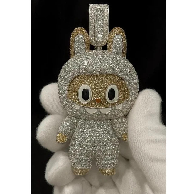 7Ct Round Cut Moissanite Labubu Doll Pendant in 925 Sterling Silver