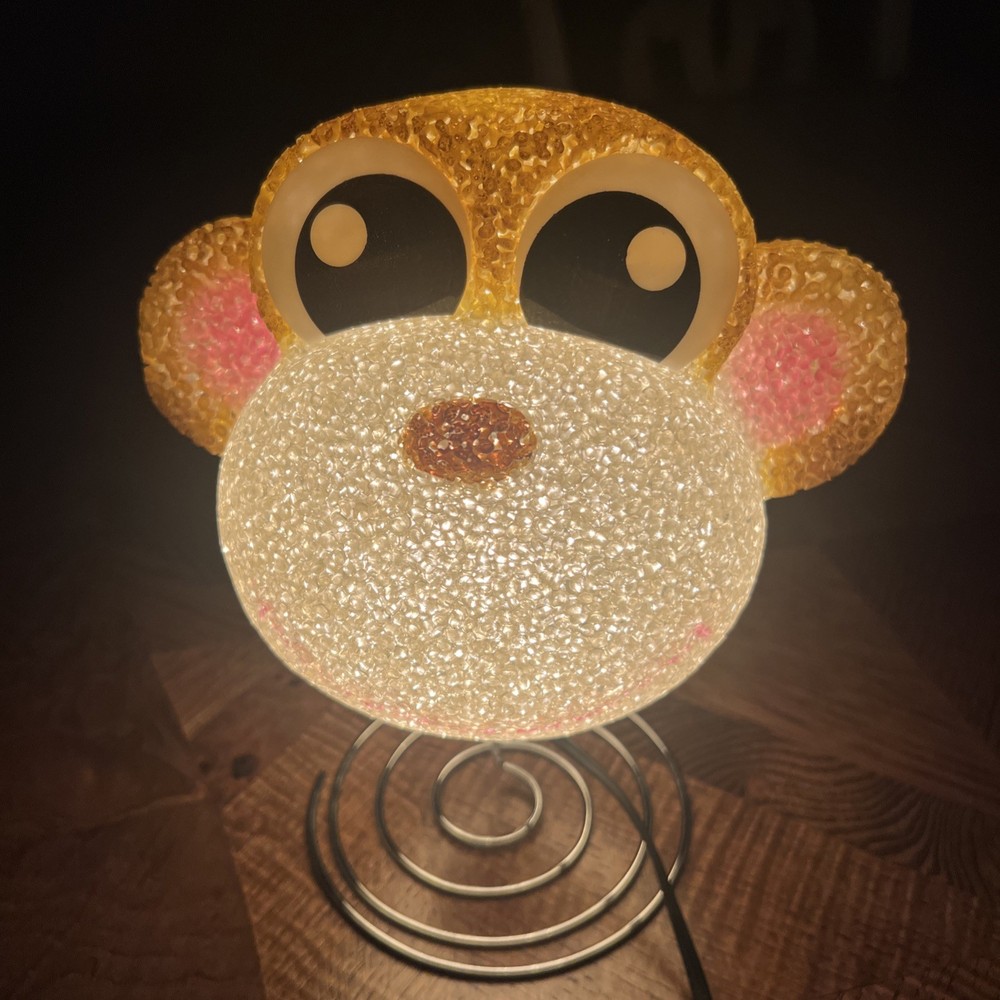 Child's Vintage Melted Plastic Popcorn Monkey Sparkle Night Light Lamp Works
