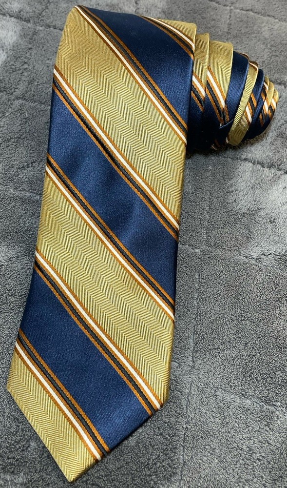 Jos. A. Bank Gold & Blue Diagonal Striped Silk Men's Neck Tie 60”L & 3.25