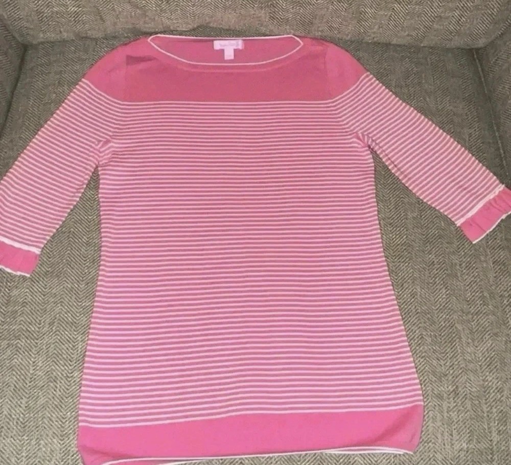[EUC] Lilly Pulitzer women’s pink/white striped 3/4 Sleeve shirt top size small