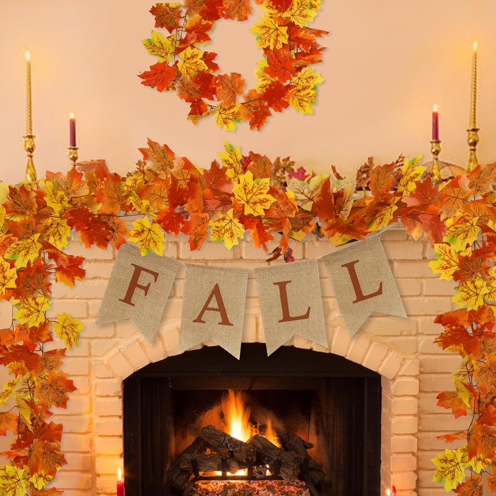 Fall Leaves Garland 13.2FT with 2PCS 6.6FT Double Leaves Decor