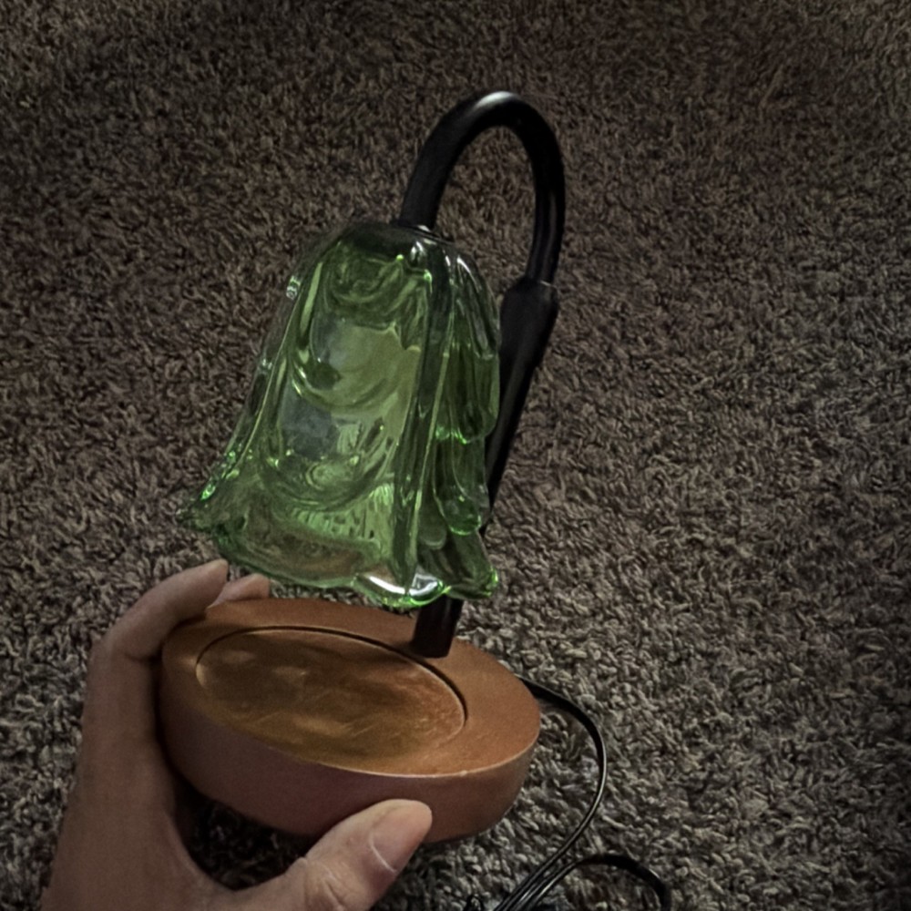 Green Glass Bell Shade Accent Lamp Plug-In Switch for Bedroom Living Room