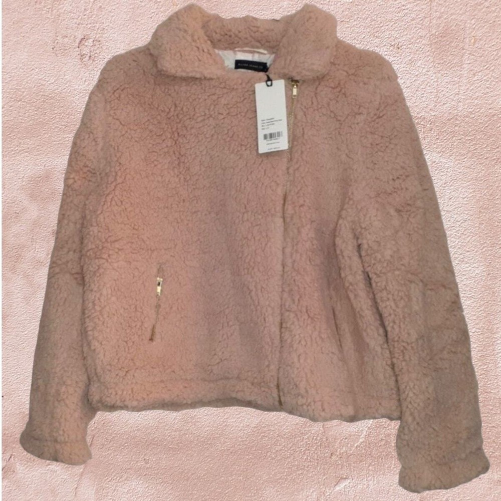 NEW Pink Teddy Jacket Coat Size Large Biker Moto Furry Sherpa by SILVER JEANS