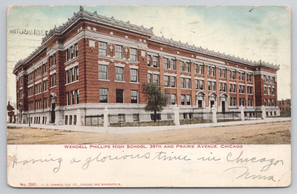 1911 Wendell Phillips High School Chicago IL Postcard V.O. Hammon Pub.