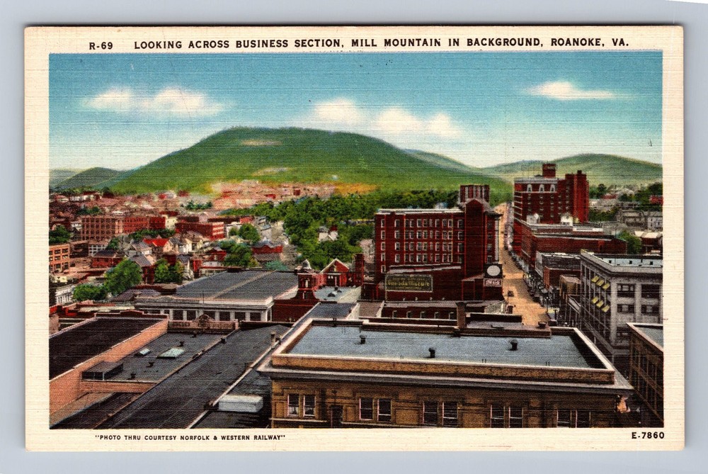 Roanoke VA-Virginia Looking Across Business Section Vintage Postcard