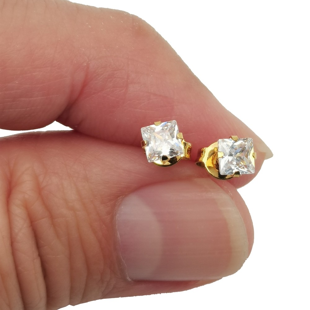 18K Gold Filled 3mm Square CZ Stud Earrings