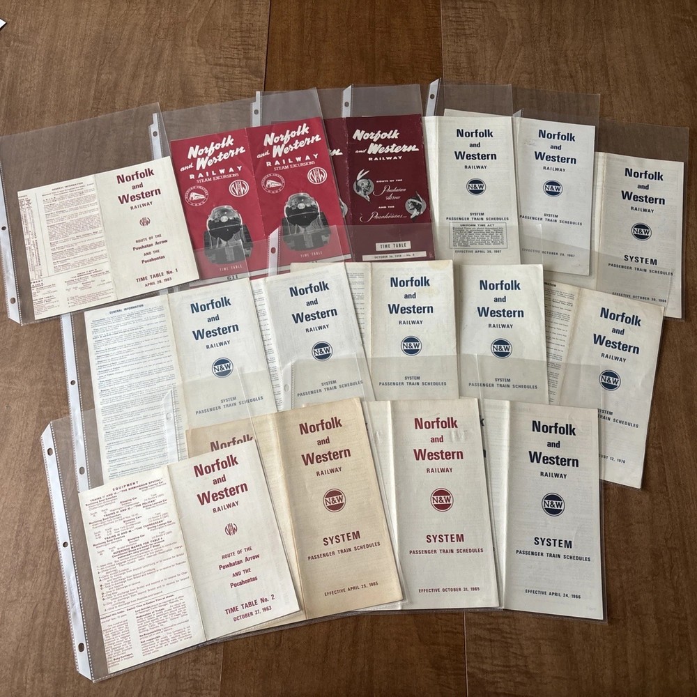 Norfolk And Western Railway Public Timetables Lot Of 14 1950s/1970.