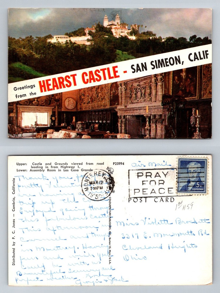 San Simeon CA-California, Hearst Castle Grounds and Interior Vintage Postcard