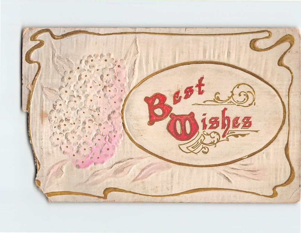 Postcard Best Wishes with Flowers Embossed Art Print