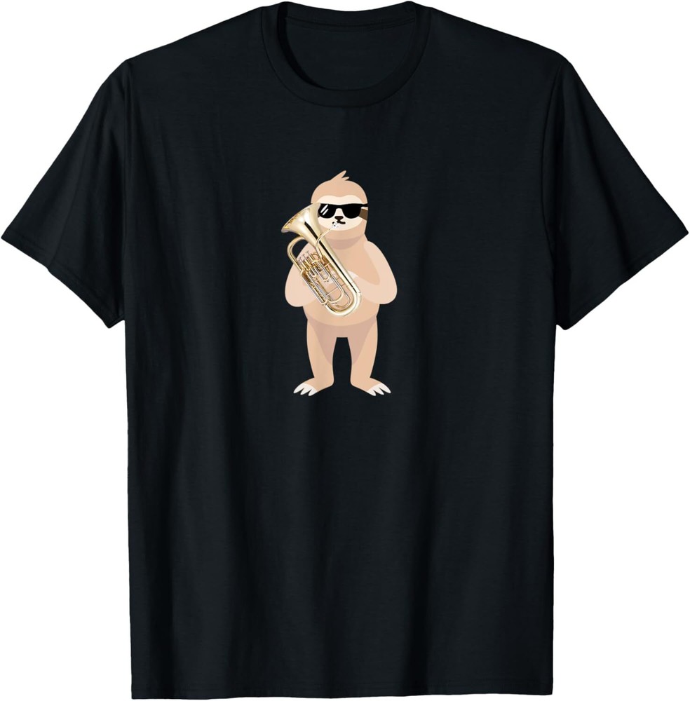 Funny Sloth in Sunglasses Playing Euphonium T-Shirt or Hoodie Design
