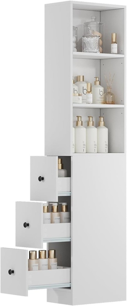 Tall Narrow Storage Cabinet with 3 Adjustable Shelves Classic White