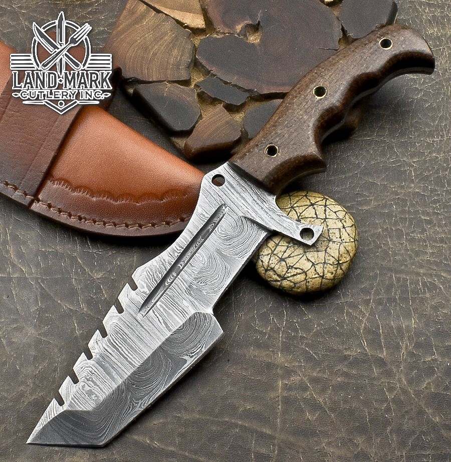 BEAUTIFUL CUSTOM HANDE MADE DAMASCUS TRACKER HUNTING KNIFE WITH MICARTA HANDLE