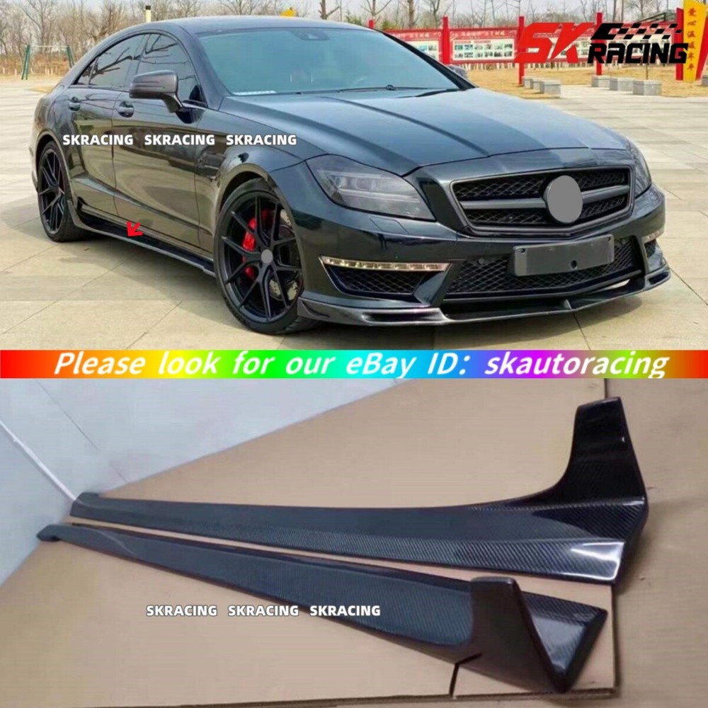 Carbon Side Skirt Extension Lip Fit For Benz CLS Class W218 CLS63 AMG 14-18 2PCS