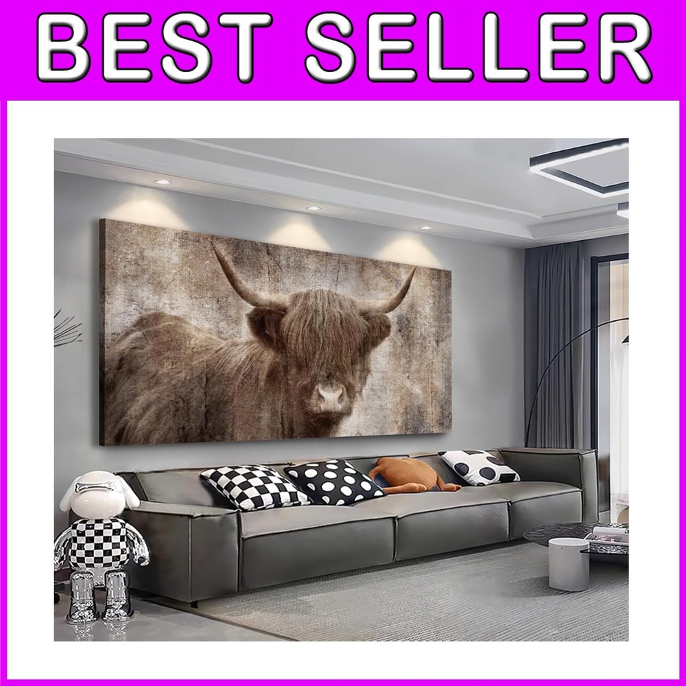 Highland Cow Canvas Wall Art - Modern Farmhouse Decor