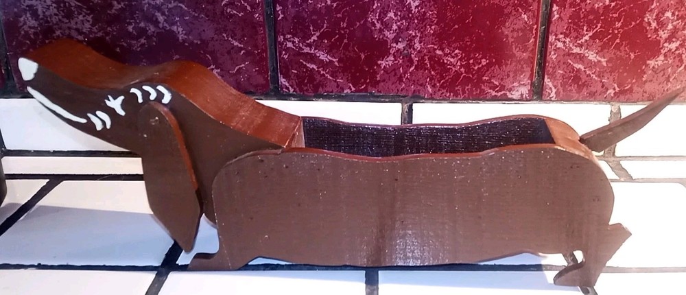 SAUSAGE DOG Vintage handmade Rustic Wooden Planter 13