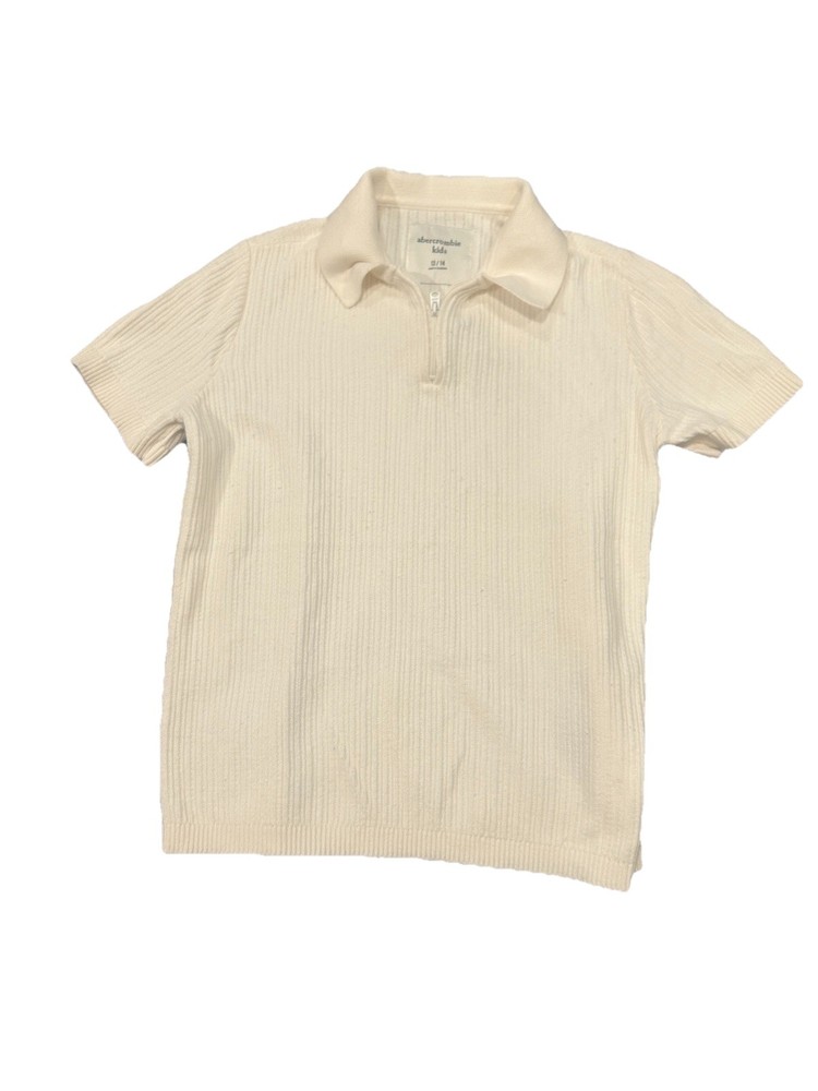 Abercrombie Kids Cream Ribbed Knit Polo Shirt Size 13/14