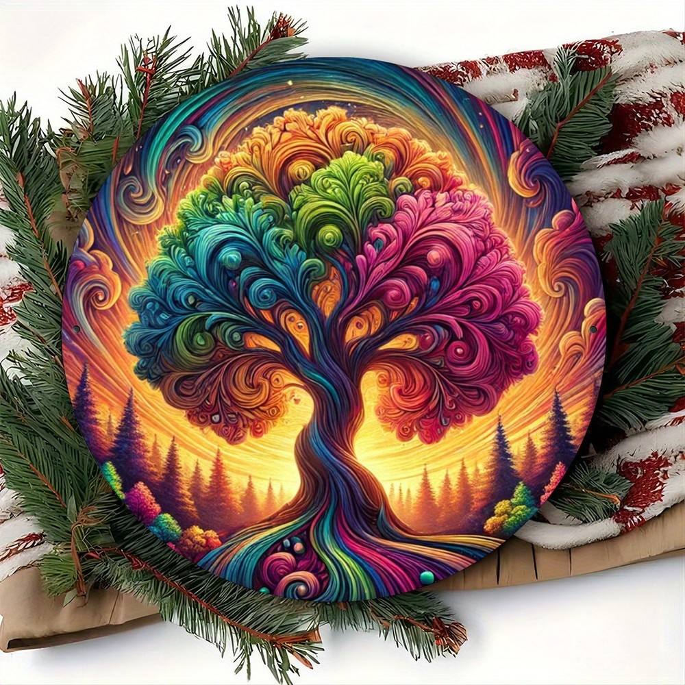 Round Tree of Life Mandala Aluminum Wall Art Vintage Design