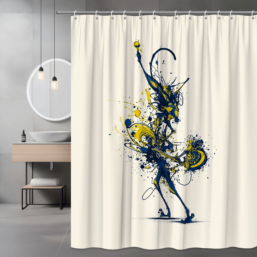 Abstract Blue Yellow Bird Shower Curtain Graphic Art