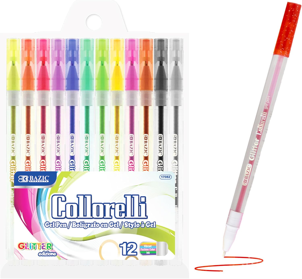 BAZIC Collorelli Gel Pen 1.0Mm Glitter Color, Acid Free Smooth Writing for Drawi