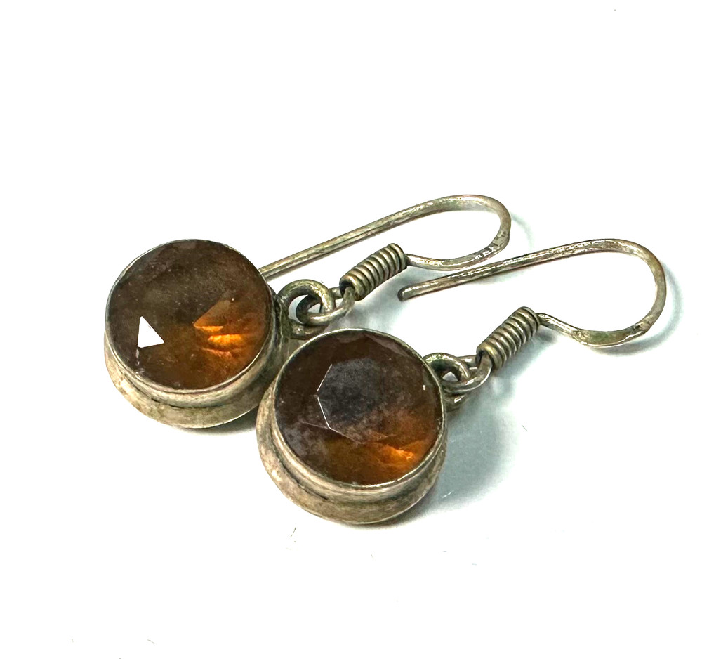 Vintage Orange Stone Dangle Earrings MARKED 925 Sterling Silver Jewelry Lot I