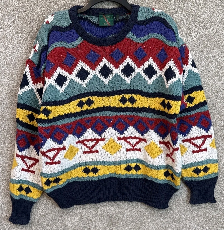 Gaeltarra Ireland Sweater Mens Large Linen Cotton Knit AOP Crewneck Pullover