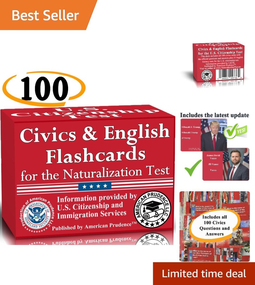 Illustrated Citizenship Flash Cards for Naturalization  - 100 Questions