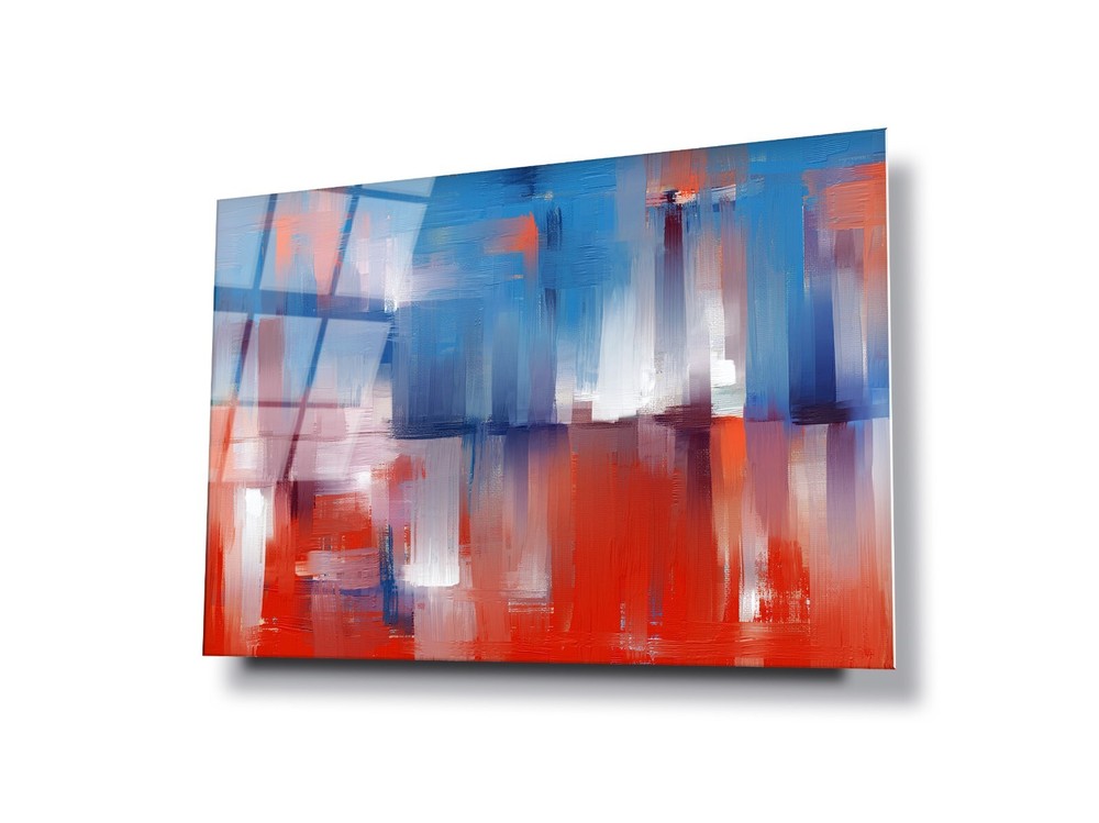 GLASS WALL ART POSTER CANVAS Digital Printed PAINTING PALETTE ABSTRACT RED BLUE