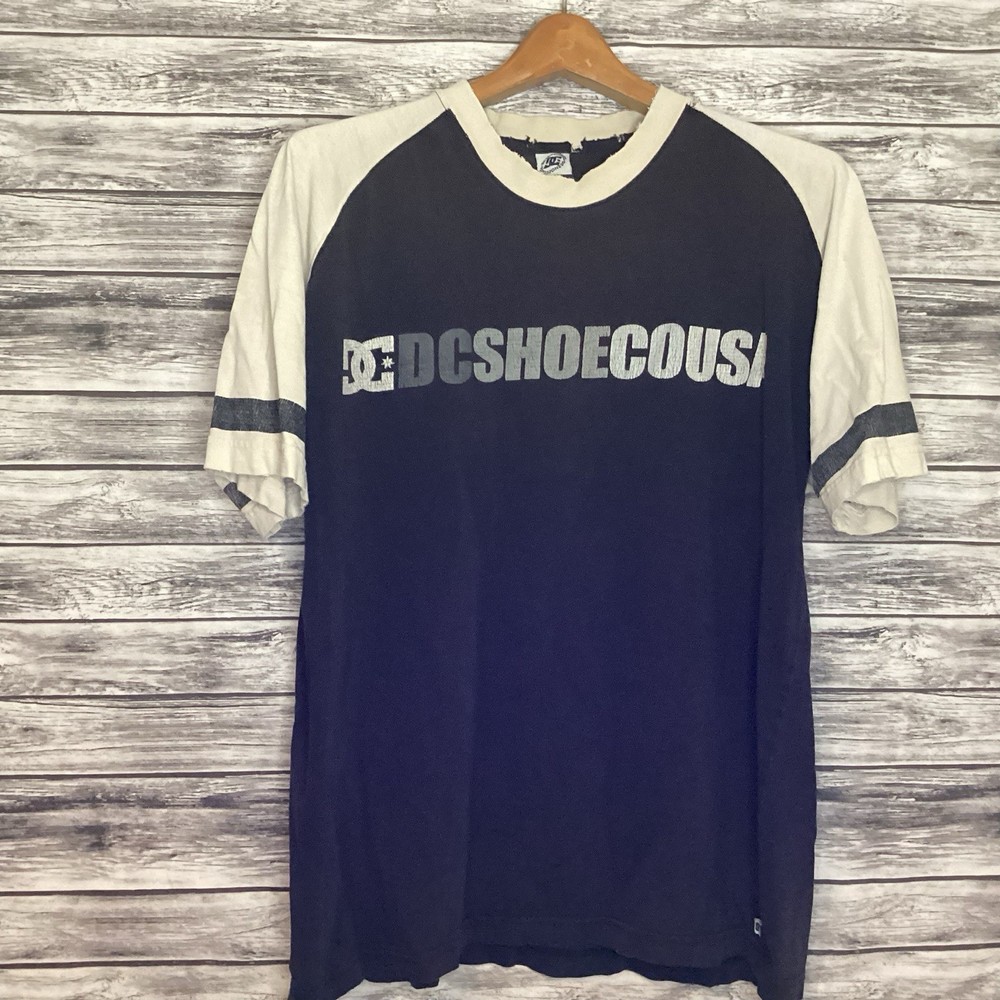 DC Shoe Co USA Shirt Mens Large Black Ringer Skateboarding Tee Y2K Thrashed