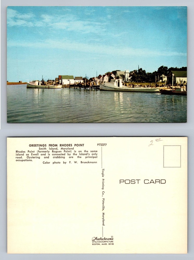 Smith Island, MD-Maryland, Rhodes Point Fishing Harbor PC Vintage Postcard